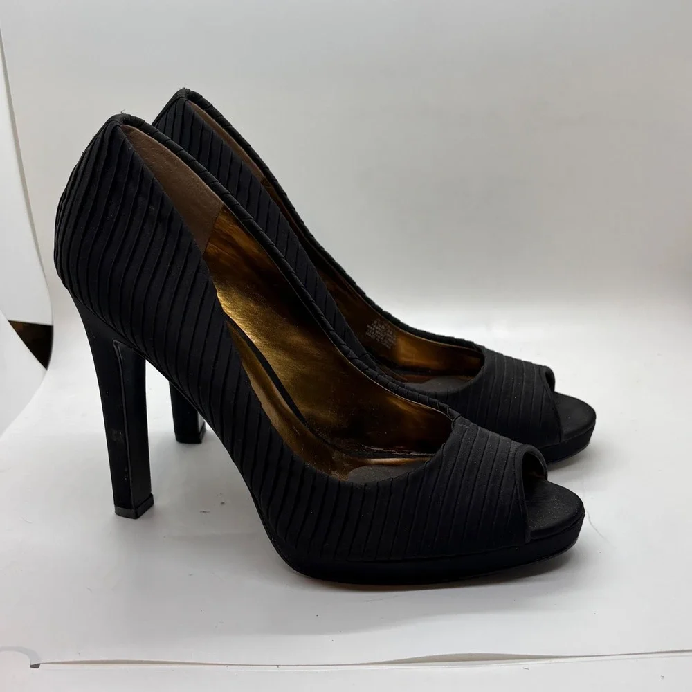 Jessica Simpson Black Pleated Peep Toe Platform Pumps Heels Womens 8.5B 38.5